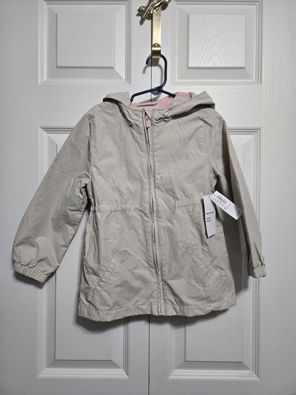 Old Navy Light Beige Hooded Jacket with Pink Lining, Water Resistant